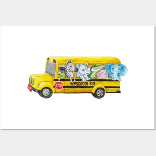 Animal's School bus Posters and Art